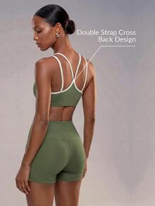 Zivah Women's Colorblock 2-In-1 Cropped Tank Top & Fitted Shorts Sportswear Set, All Season Athletic Gym Workout Running Activewear - Green - View 5