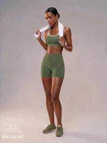Zivah Women's Colorblock 2-In-1 Cropped Tank Top & Fitted Shorts Sportswear Set, All Season Athletic Gym Workout Running Activewear - Green - View 3