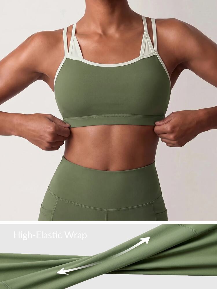Zivah Women's Colorblock 2-In-1 Cropped Tank Top & Fitted Shorts Sportswear Set, All Season Athletic Gym Workout Running Activewear - Green - View 5