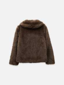 Nöista Brown Faux Fur Jacket With Collar, Long Sleeves Inner Opening. Fall, Winter, Outerwear, Christmas, Going Out, Formal Event, Day To Night, Halloween. - Brown - View 9