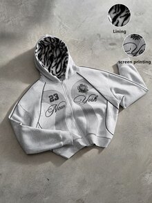 PAVTROS Men's Letter Print Zip-Up Long Sleeve Hoodie Sweatshirt, Casual Versatile - Black - View 5
