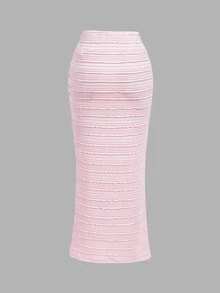 SHEIN MOD 女款純色抹胸無袖長裙粉色甜美Y2K優雅兩件式裙裝套裝，適合派對、生日、聖誕、秋冬穿搭 - 粉色 - 查看 9