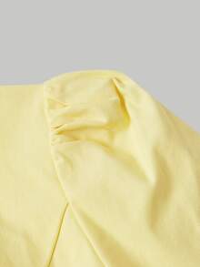 SHEIN MOD Women Solid Round Neck Gigot Sleeve Button Front Short Sleeve Yellow Sweet Cute Elegant Two Pieces Mini Skirt Set Vacation Spring Autumn Winter - Pale Yellow - View 14