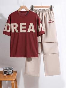 SHEIN 青少年男孩字母印花T恤與長褲2件套 - 彩色 - 查看 3