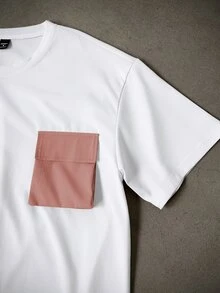 Manfinity Homme Men's Contrast Color Cargo Pocket Short Sleeve T-Shirt And Shorts Casual Streetwear Suit Day White And Pink Summer - Multicolor - View 5