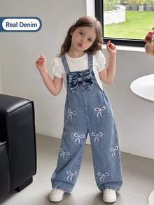 Elladie kids 女童牛仔吊帶褲連身褲 全季新款 時尚休閒 西部牛仔風 藍色復古水洗彈性腰設計 夏季 - 中等水洗藍 - 查看 9