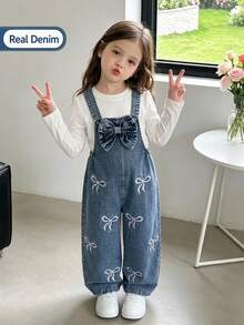 Elladie kids 女童牛仔吊帶褲連身褲 全季新款 時尚休閒 西部牛仔風 藍色復古水洗彈性腰設計 夏季 - 中等水洗藍 - 查看 2