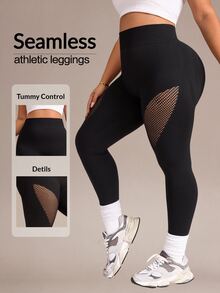 Easithlete Plus Size Tie Dye Yoga Leggings Women Seamless Running Fitness Work Wear Non-See Through Plus Size Base Layer Pants - Black - View 1