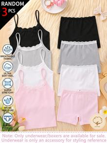 SHEIN 3pcs Girls Lace Multi-Color Minimalist Fashion Daily Cotton Comfortable Boyshort Underwear Autumn Winter - Multicolor - View 1