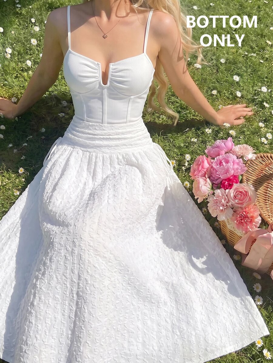 SHEIN MOD Women Flower Ruched Drawstring Long White Cute Elegant Casual Skirt For Party Vacation Going Out Church Homecoming Fall - White - View 1