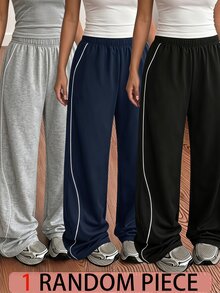 SHEIN 經典休閒長褲 春/秋款 雙層腰頭 簡約舒適 衛衣布料 適合街頭穿搭與運動 可隨意搭配夾克與上衣 展現青春活力 - 黑色 - 查看 1