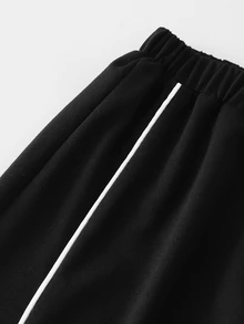 SHEIN 經典休閒長褲 春/秋款 雙層腰頭 簡約舒適 衛衣布料 適合街頭穿搭與運動 可隨意搭配夾克與上衣 展現青春活力 - 黑色 - 查看 6