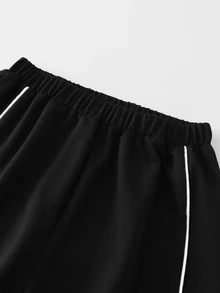 SHEIN 經典休閒長褲 春/秋款 雙層腰頭 簡約舒適 衛衣布料 適合街頭穿搭與運動 可隨意搭配夾克與上衣 展現青春活力 - 黑色 - 查看 3
