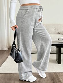 SHEIN Maternity Casual Funny Baggy Boxy Versatile Sweatpants With Pockets And Cinched Waist For Daily Wear,Winter Vacation Photoshoot Postpartum Cream - Grey - View 7