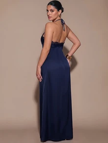 SHEIN BAE CURVE 大尺碼女款掛脖純色洋裝 - 藏蓝色 - 查看 2