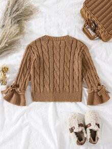 SHEIN Sweater Rajut Kasual Pas Badan Leher Bulat Warna Polos untuk Anak Perempuan Muda - MultiWarna - View 5