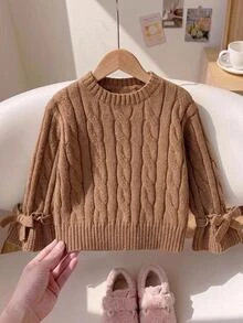 SHEIN Sweater Rajut Kasual Pas Badan Leher Bulat Warna Polos untuk Anak Perempuan Muda - MultiWarna - View 4