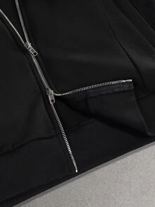STYNVO Men's Solid Color Long Sleeve Zip-Up Hooded Sweatshirt And Sweatpants Casual Set - Black - View 6
