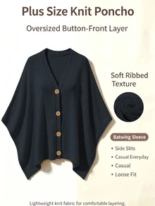 Linhara CURVE Plus Size Women Solid Color Knit Shawl Cardigan V-Neck Metal Button Suitable For Daily Casual Office Vacation Plus Size Women Cardigan Winter - Royal Blue - View 6