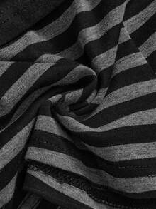 ROMWE Spring/Summer Punk Style Vintage Music Festival Striped Contrast Color Drawstring Super Short Women Shorts - Black - View 5