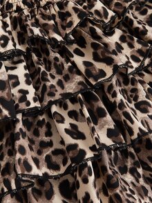 ROMWE J-Fashion Women's Gyaru Summer Leopard Print Layered Ruffle Hem Skirt - Multicolor - View 5