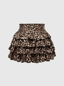 ROMWE J-Fashion Women's Gyaru Summer Leopard Print Layered Ruffle Hem Skirt - Multicolor - View 2