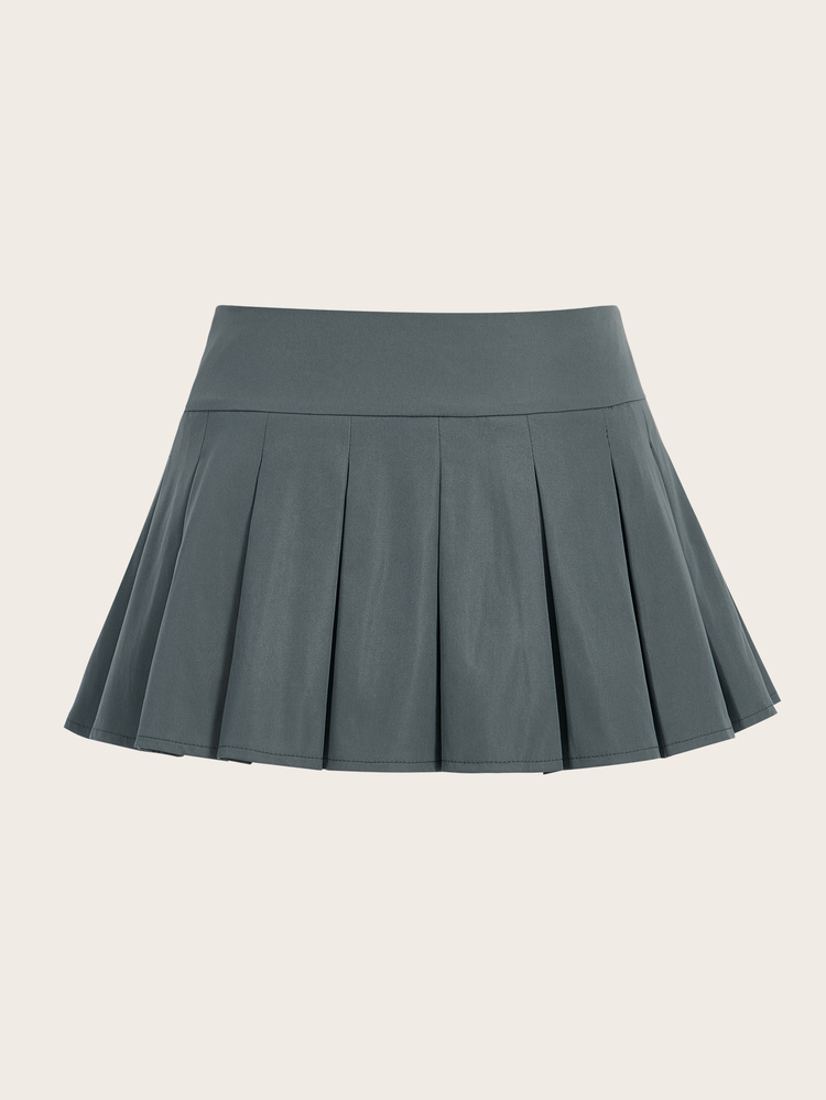 ROMWE J-Fashion Solid Pleated Skirt, School - Grey - View 2