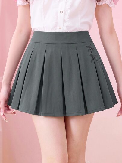 ROMWE J-Fashion Solid Pleated Skirt, School