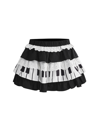 Kawaii Gonna a ruota stile Lolita con stampa di tastiera di pianoforte, dolce e carina, per donne