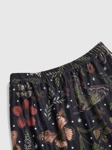 ROMWE Fairycore Spring/Summer Women's Dark Gothic Style Bat, Skull, Moon, Pumpkin Print A-Line Punk Skirt - Multicolor - View 4