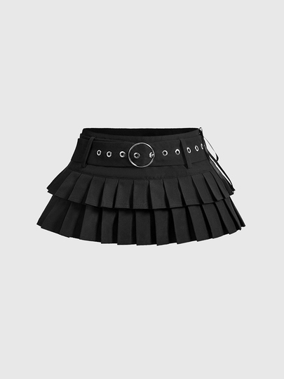 Grunge Punk Y2K Sexy Versatile Ultra-Low Waist Ruffle Hem Women Mini Skirt
