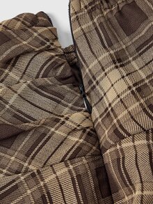 Sweetness Women's Retro Asymmetrical Hem Plaid Print Skirt, Midriff-Baring Collegiate Style - Brown - View 4