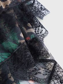 Inna Moreva Fairycore Mushroom Print Contrast Lace Asymmetrical Hem Mesh Skirt - Multicolor - View 5