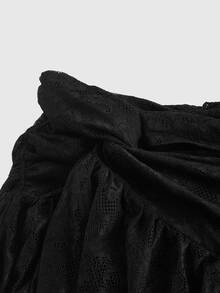 ROMWE Spring/Summer Carnival Party Casual Black Vintage Gothic Lace Twist Design Side Slit Skirt - Black - View 4