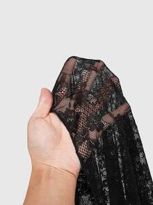 ROMWE Spring/Summer Carnival Party Casual Black Vintage Gothic Lace Twist Design Side Slit Skirt - Black - View 6