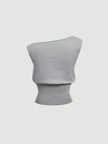 SHEIN MOD Women Plain Boat Neck Sleeveless Short Gray Cute Casual Y2K 2 Pieces Shorts Set For Going Out Vacation Birthday Party Fall - Grey - View 8