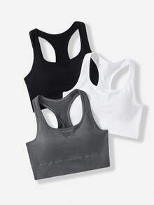 SHEIN Cheerettes 3件組女款運動內衣，交叉背部設計，聚攏胸型，適合健身房運動健身，秋季運動服飾 - 彩色 - 查看 8