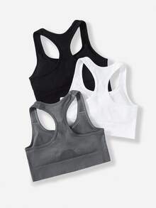 SHEIN Cheerettes 3件組女款運動內衣，交叉背部設計，聚攏胸型，適合健身房運動健身，秋季運動服飾 - 彩色 - 查看 3