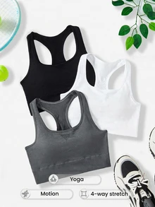 SHEIN Cheerettes 3件組女款運動內衣，交叉背部設計，聚攏胸型，適合健身房運動健身，秋季運動服飾 - 彩色 - 查看 2