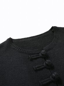 Calmiston Men's Solid Color Crew Neck New Chinese Style Fashion Minimalist Sweater Festival Boys Fall/Winter Daily New - Black - View 5