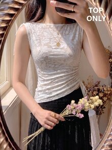SHEIN MOD Women Floral Boat Neck Tie Shoulder Asym Ruched Regular White Cute Elegant Top For Going Out Party Wedding Guest Homecoming Fall - White - View 10