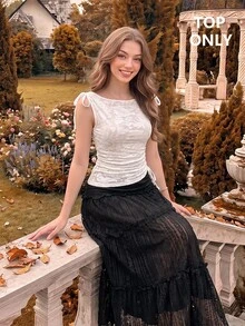 SHEIN MOD Women Floral Boat Neck Tie Shoulder Asym Ruched Regular White Cute Elegant Top For Going Out Party Wedding Guest Homecoming Fall - White - View 12