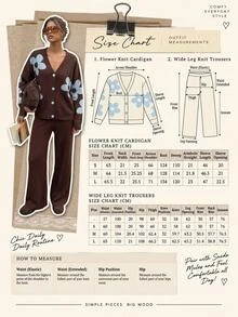 SHEIN Floral Knit Cardigan And Wide Leg Pants Set, Brown Base With Blue Flower Print, Button Front V Neck, Oversized Relaxed Fit, Soft Cozy Texture, Two Pieces Casual Chic Outfit, Fall Winter Lounge Set - Multicolor - View 9