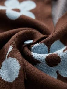 SHEIN Floral Knit Cardigan And Wide Leg Pants Set, Brown Base With Blue Flower Print, Button Front V Neck, Oversized Relaxed Fit, Soft Cozy Texture, Two Pieces Casual Chic Outfit, Fall Winter Lounge Set - Multicolor - View 10