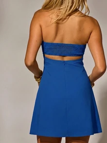 Aralina Gaun Mini Tanpa Lengan Bordir Gaya Boho Musim Panas Warna Biru untuk Wanita, Gaun Kasual Musim Semi dengan Punggung Terbuka, Sempurna untuk Pakaian Konser Musik Country - Royal Blue - View 2