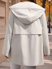 EMERY ROSE Manteau trench à capuche casual à simple boutonnage, manches longues, couleur unie, style minimaliste casual pour le port quotidien et les sorties. Manteau long à capuche pour femmes, grande taille. Vêtements d'automne pour femmes - Kaki - Voir 2