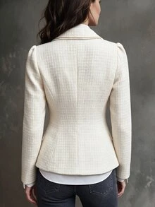LUMIGAL Napoleon Style Gold Trim Tweed Patchwork Commuter Party Gathering Jacket Vintage Luxury Elegant Women's Overcoat - White - View 2