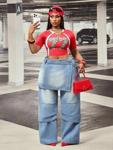 Slaydiva Plus Size Women Non-Stretch Denim Jeans Cowboy Outfits For Women - Light Wash - View 8