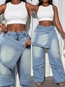 Slaydiva Plus Size Women Non-Stretch Denim Jeans Cowboy Outfits For Women - Light Wash - View 11
