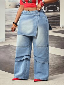 Slaydiva Plus Size Women Non-Stretch Denim Jeans Cowboy Outfits For Women - Light Wash - View 5